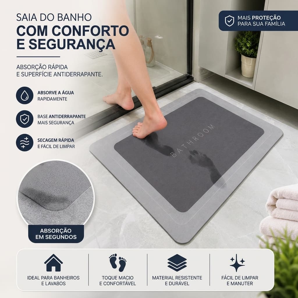 Tapete para Banheiro Antiderrapante Secagem Rápida Super Absorvente
