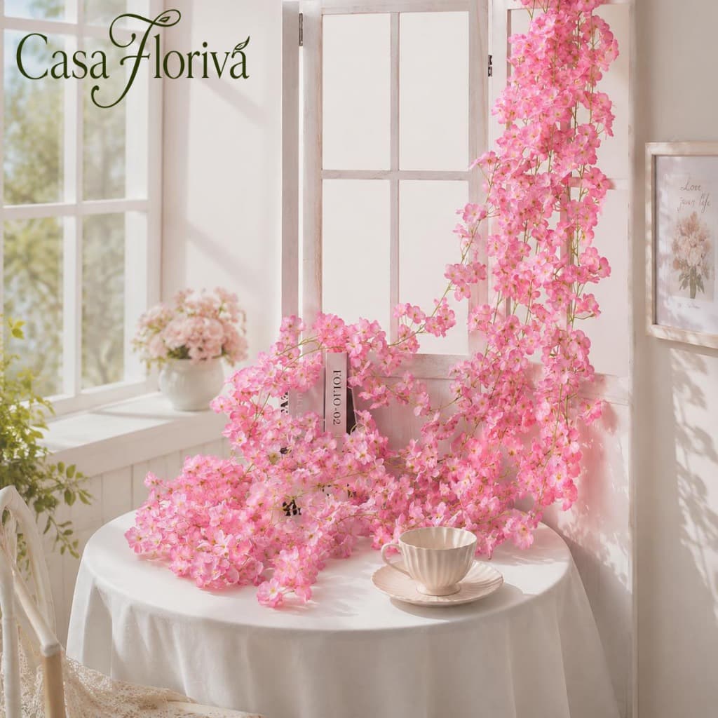 Kit 2 Flor Artificial Cerejeira Pendente 180cm, 135 Flores Decorativas para Casa, Jardim, Festa e Casamento