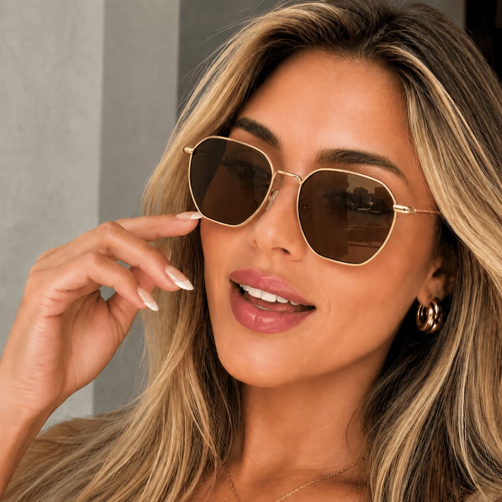 Óculos De Sol Hexagonal Feminino Masculino Luxo Moda Vintage Clássico Original Proteção UV400