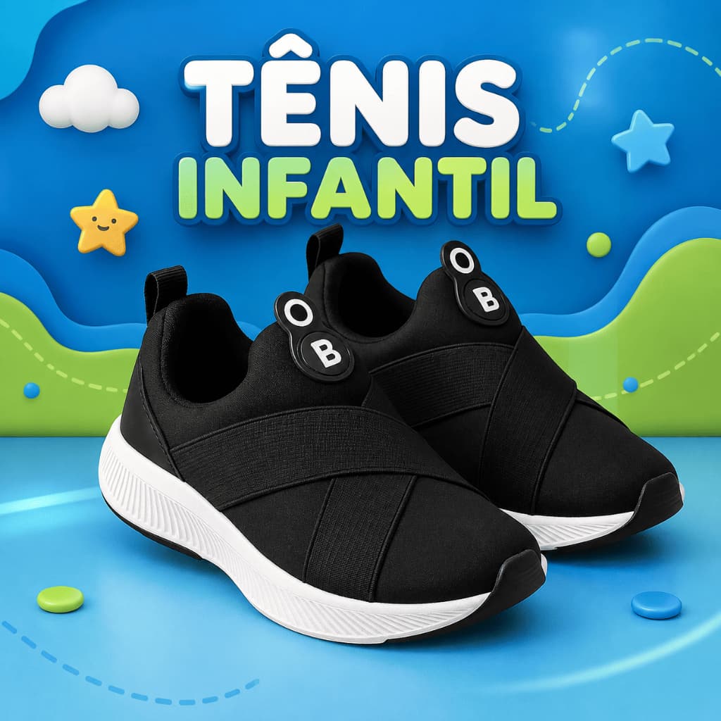 Tênis Infantil Escolar Menino e Menina Slip On Macio Elástico Prático Antiderrapante