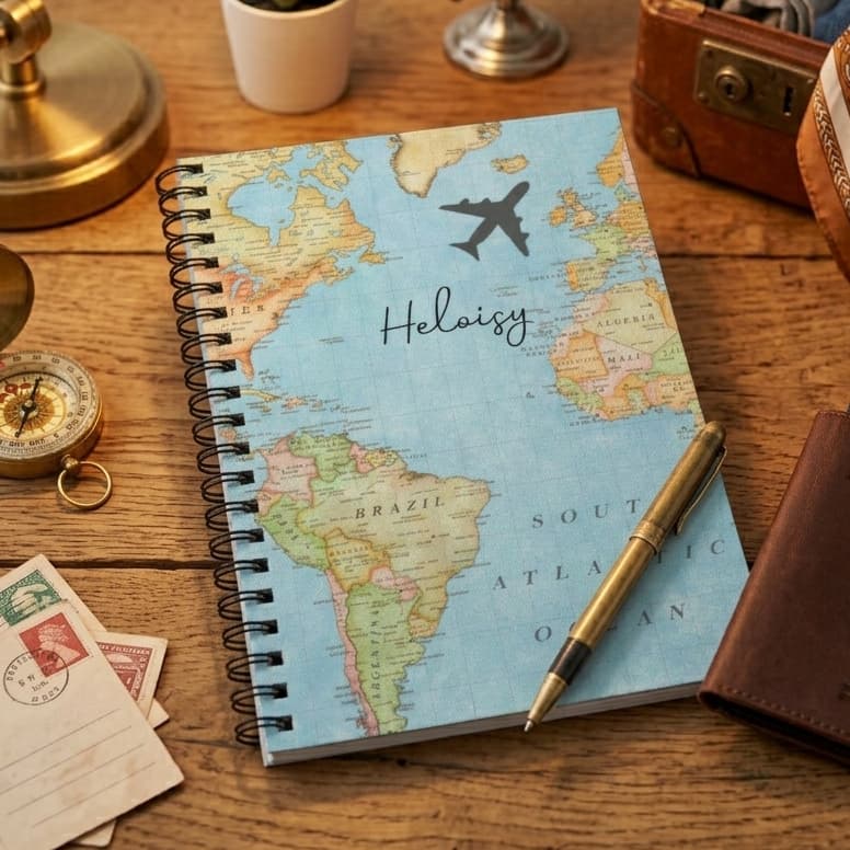 Diário De Viagem Personalizado Com Nome Capa Dura A5 15x21cm Agenda Planner Travel Espiral Wire-O