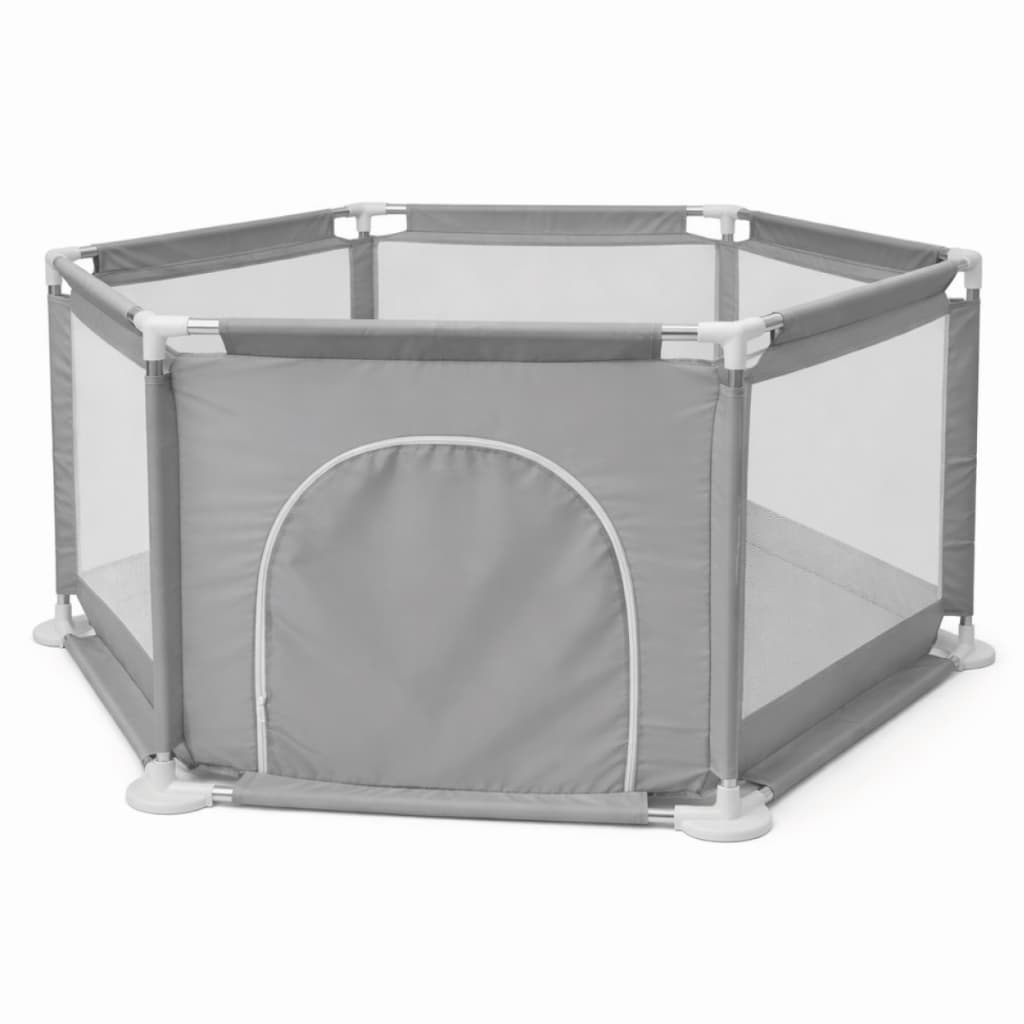 Chiqueirinho Bebê Infantil Cercadinho Desmontável Cinza Pequeno com Tela 128x111x66cm