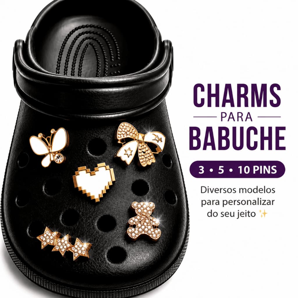 Kit Charms para Babuche | Pins Decorativos de Encaixe | 3, 5 ou 10 Unidades | Diversos Modelos