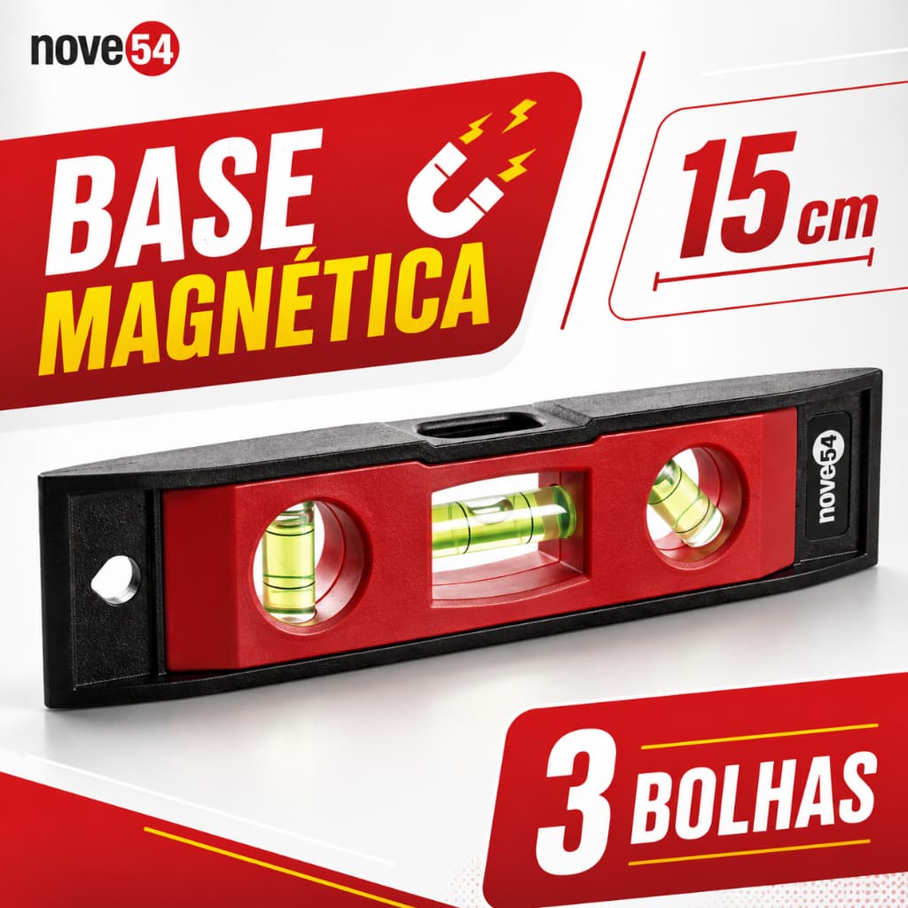Nível de Bolha Magnético 15cm 3 Bolhas Torpedo de Mão Nove54 para Pedreiro Serralheiro
