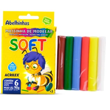 Massinha de Modelar Soft 6 cores Massa De Modelar Escolar 90g - Acrilex