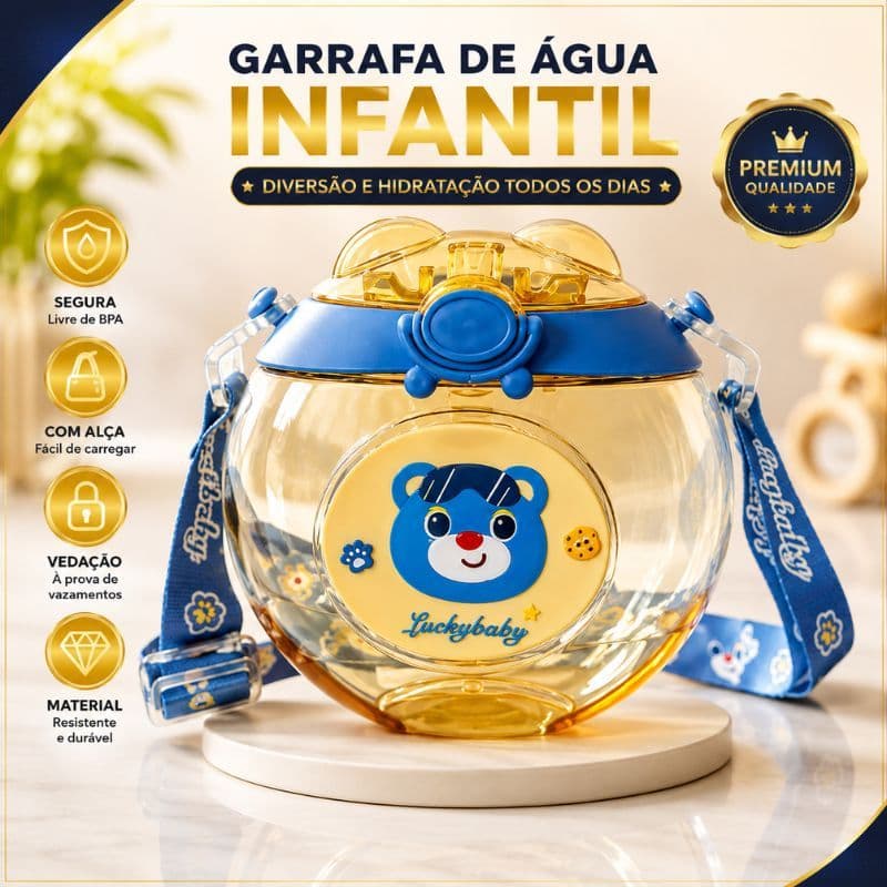 Garrafa Infantil 500ml com Canudo Alça Tampa Antivazamento BPA Free Escolar Fofa para Crianças