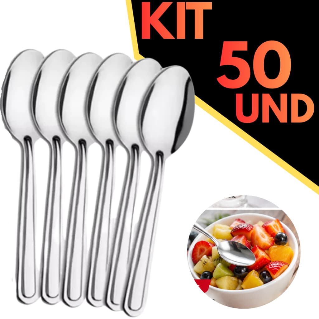 Conjunto Jogo De Colhers de Sobremesa Aço Inox Talher para Cozinha Restaurante Buffet Mesa Posta Premium