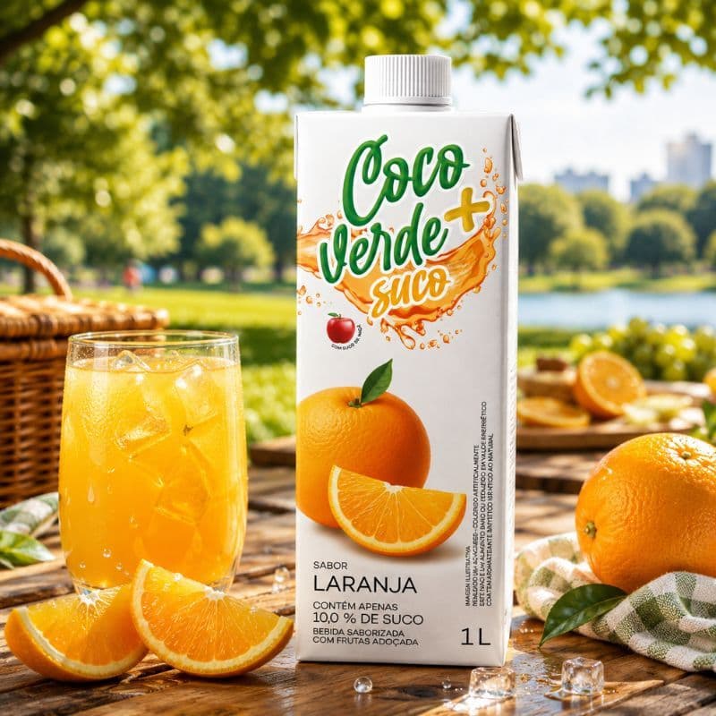 Suco Coco Verde 6 Sabores + 1L Uva Caju Maracujá Laranja Morango Pêssego Bebida Refrescante Natural