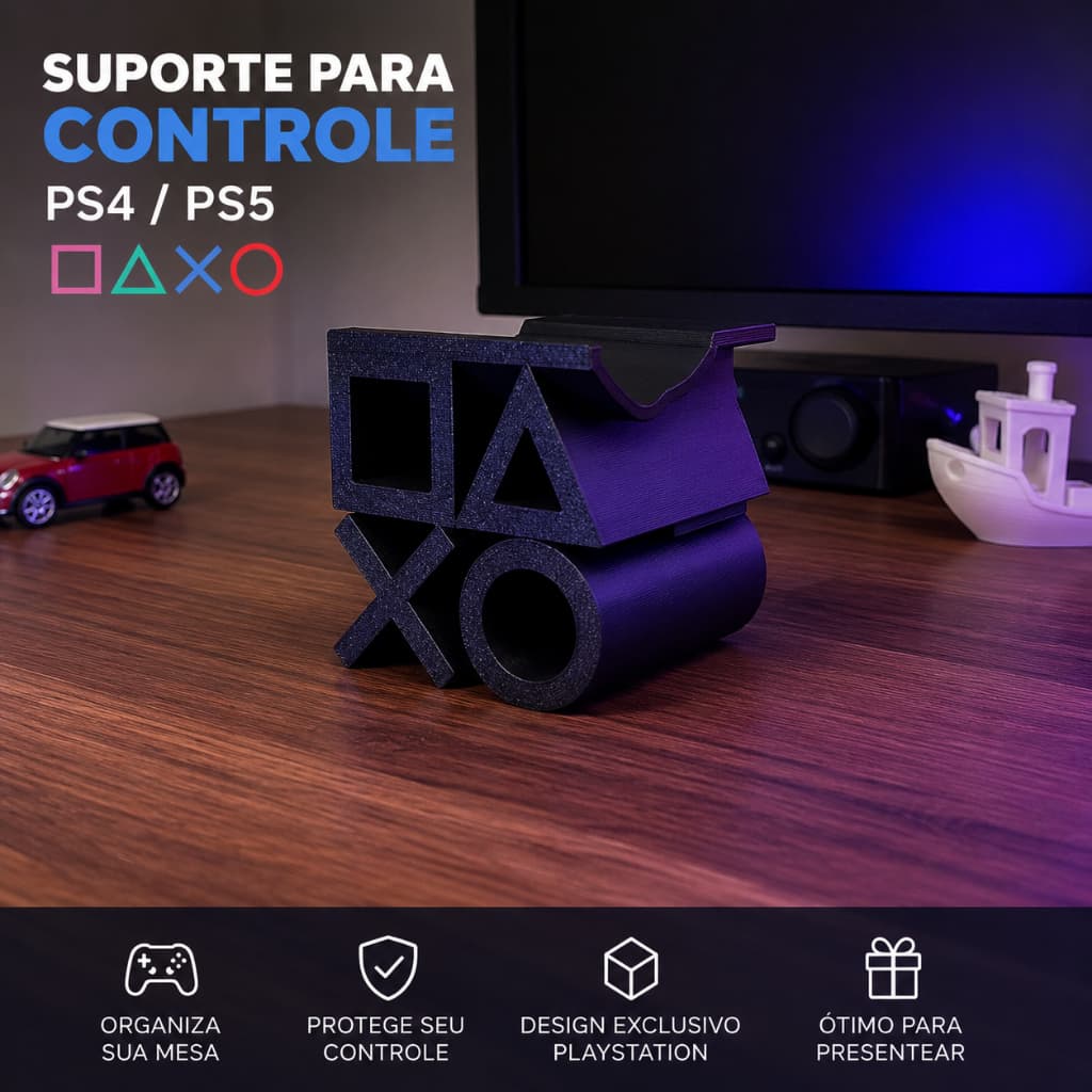 Suporte para Controle PS4 PS5 PlayStation Organizador de Mesa Gamer Decorativo