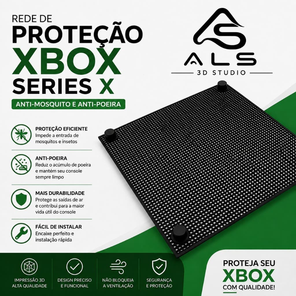 Tela Anti Poeira Xbox Series X | Grade Saida de Ar Anti Insetos | Proteção Ventilação Console | Acessorio 3D