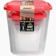 Conjunto 5 Potes para Mantimentos Uninjet com Tampa Vermelha
