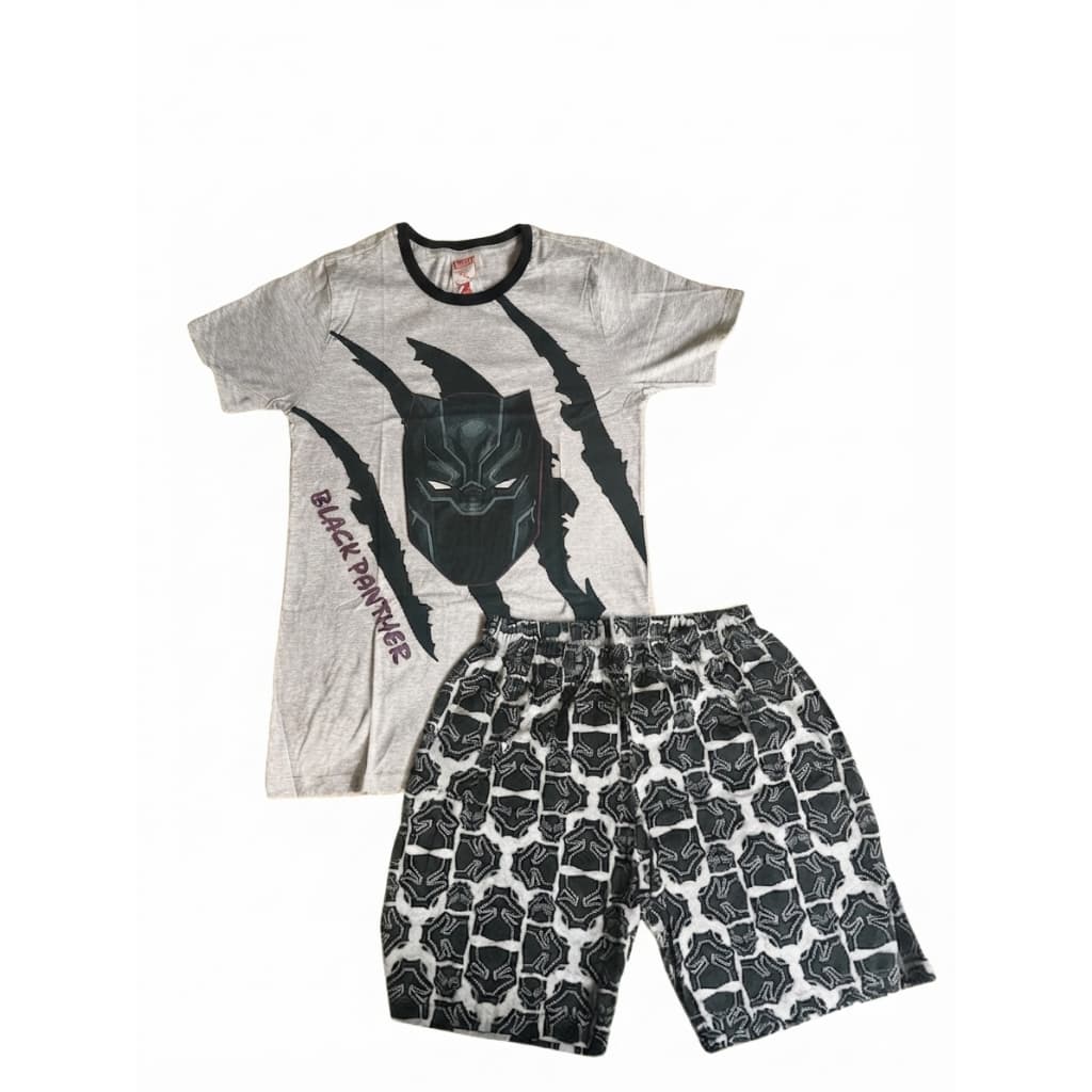 Pijama Infantil Juvenil Menino Verão Estampado Manga Curta Pantera Negra Marvel