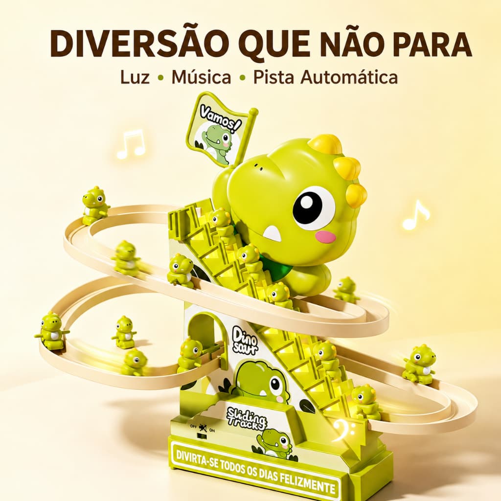 Brinquedo Dinossauro Pista Automática Com Escada Luz Música Interativo Infantil