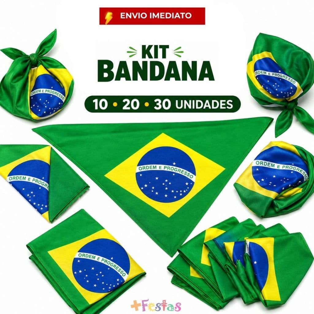 Kit 10/20/30 Bandanas Bandeira  Brasil Verde Amarela Acessórios 7 de Setembro Acessórios Eleições