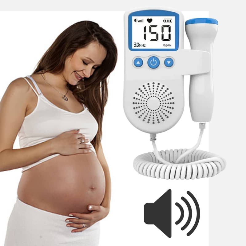 Monitor Fetal Batimentos Cardíacos Doppler LCD Para Gravidez Usou ou Presente Azul