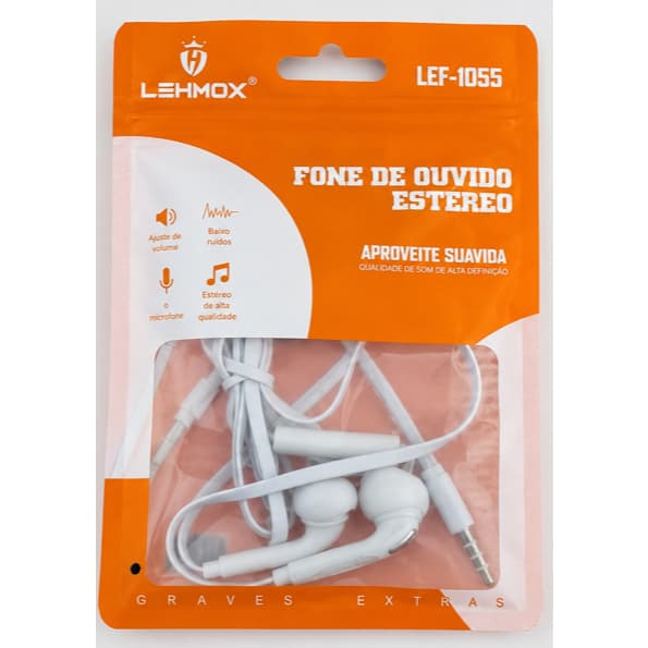 Fone de Ouvido C/ Fio Lehmox LEF-1055 Branco