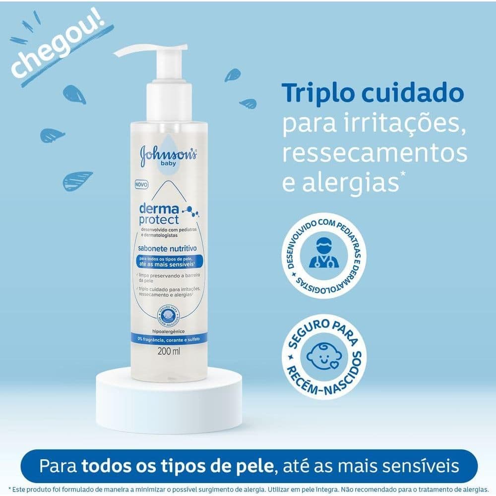 Sabonete Derma Protect Johnson's Baby Nutritivo 200ml - Original Aprovado por Pediatras