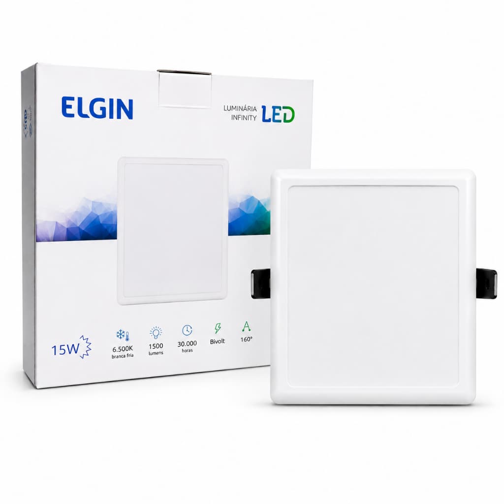 Plafon Embutir Led Elgin Infinity Quadrado 15w Sem Bordas Cor Branco Frio