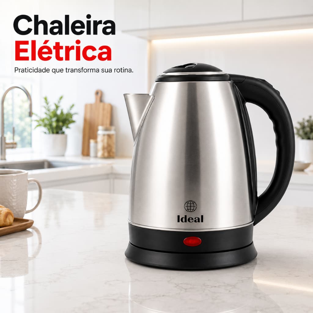 Chaleira Elétrica Inox 1,8L Ferve Água Rápido Automática Base 360°