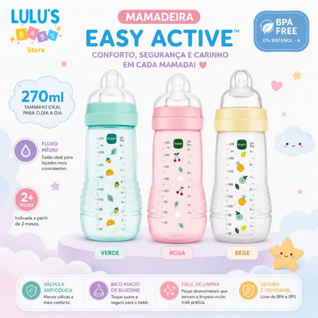 Mamadeira MAM Easy Active 270ml Original Bico 2 +2 Meses