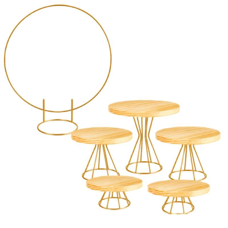 Kit Festa Decoração Boleiras 5 Peças Mini Arco de 50cm Ferro Madeira