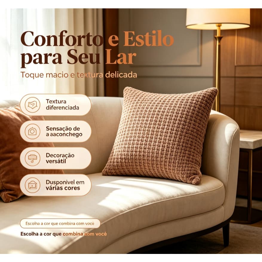 Capa de Almofada 45x45cm Texturizada Super Macia Tecido Plush Decoração para Sala e Quarto Confortável
