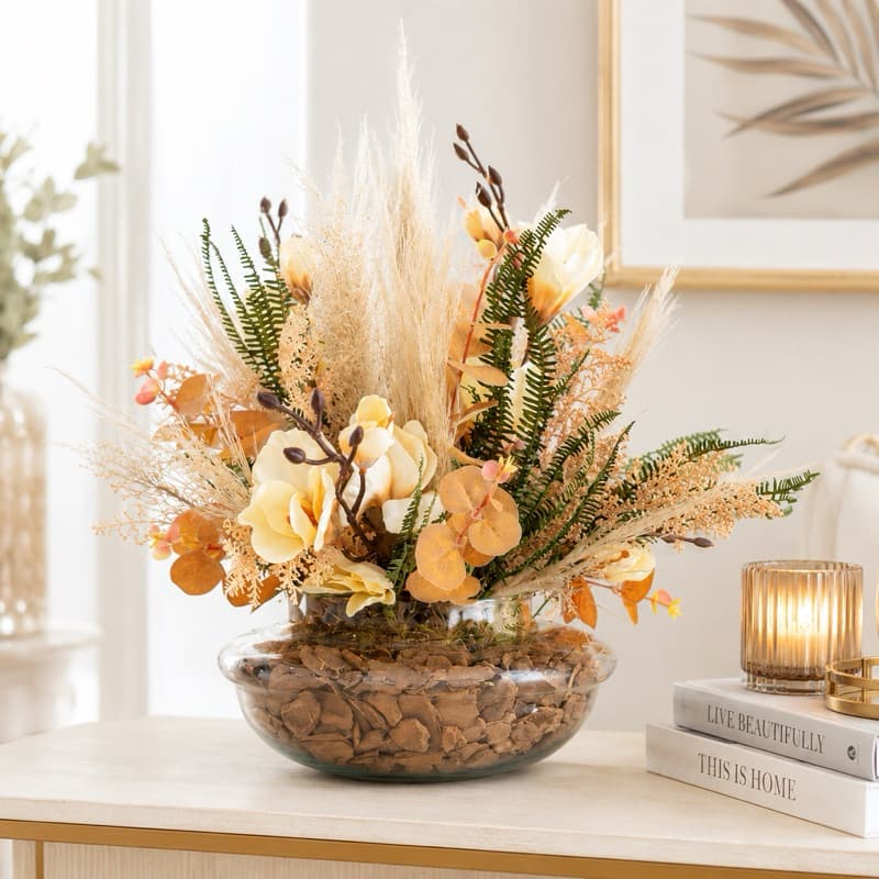 Arranjo x Magnolias e Pampas Mix de Folhagem Desidratados  Moderno Elegante Para Mesa Decoração de Ambiente