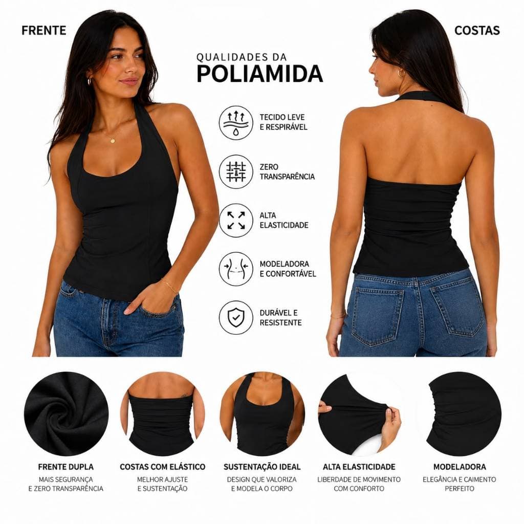 Blusa Halter Feminina Frente Unica Poliamida Moda Verão Frente Dupla
