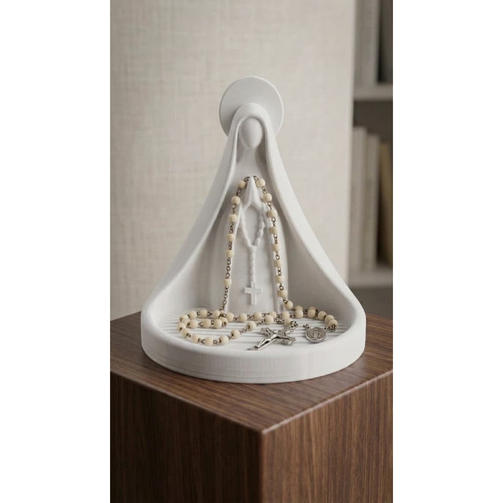 Porta Terço Nossa Senhora Suporte De Mesa Religioso Decorativo - Branco, Azul e Rosa