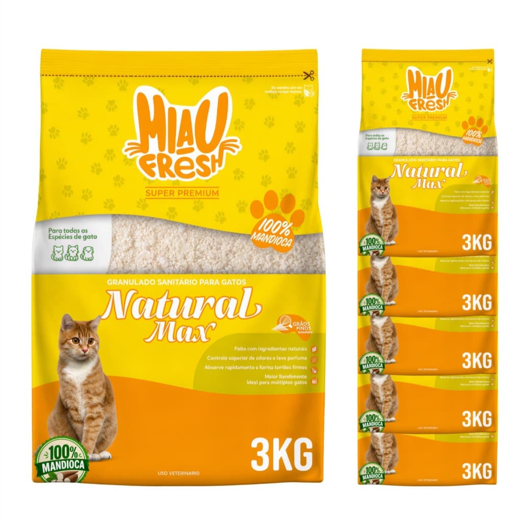 Areia Higiênica Biodegradável 3Kg  Mandioca P/ Gatos Controle De Odores Torrãos