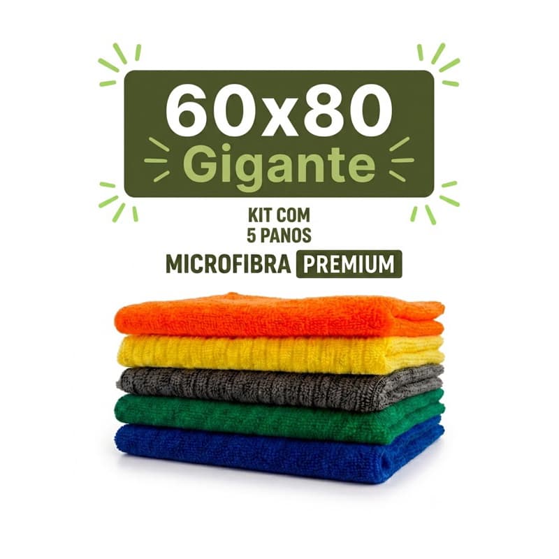 5 Panos Gigantes Microfibra Premium 80x60cm Multiuso Alta Absorção Limpeza Casa Carro Vidros Kit