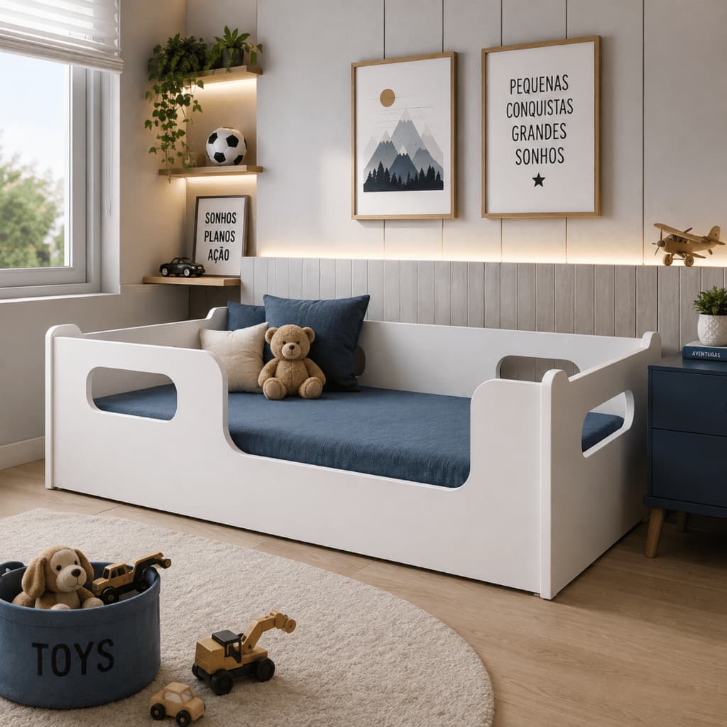 Cama Infantil Juvenil Montessoriana Com Colchão Menino Menina Solteiro Bebe