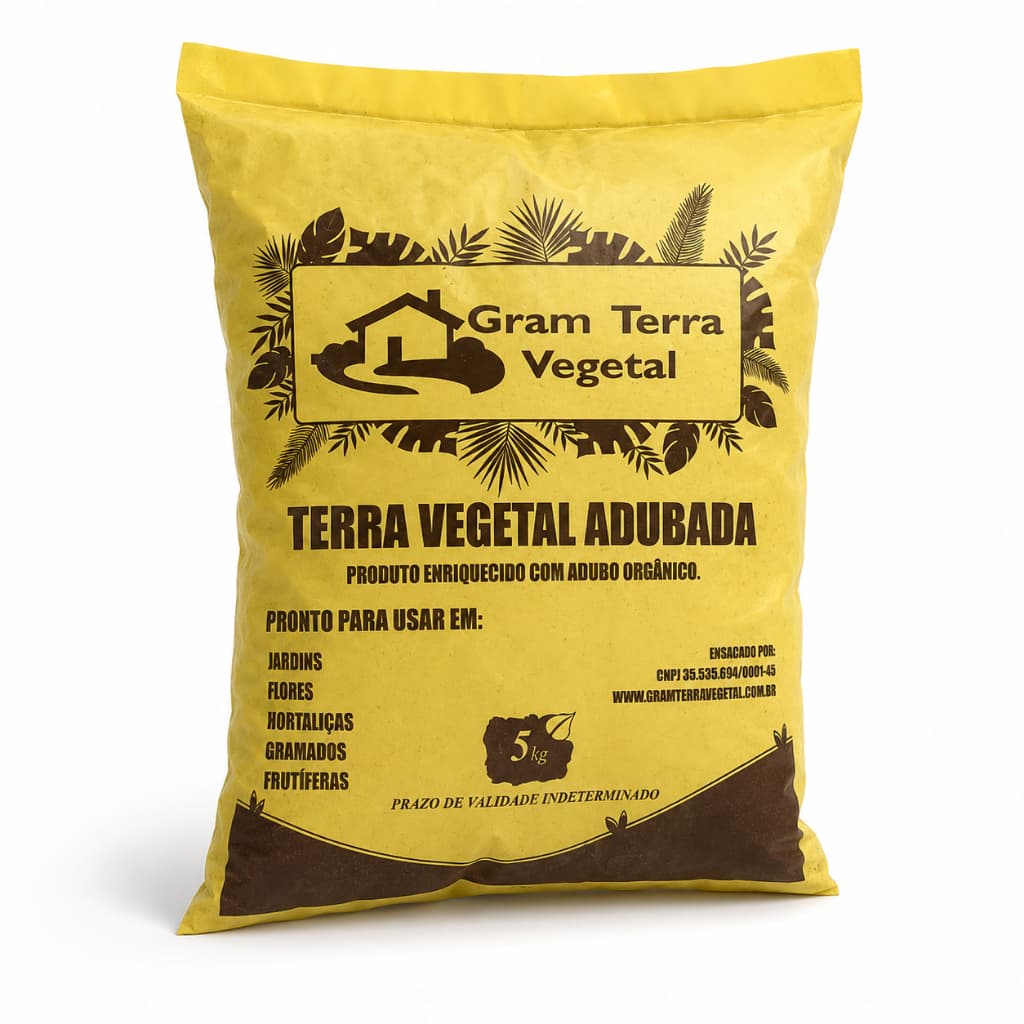 Terra Vegetal Adubada 5kg Substrato Orgânico Para Plantas Jardim Vasos Hortaliças Flores Gramado Horta Paisagismo