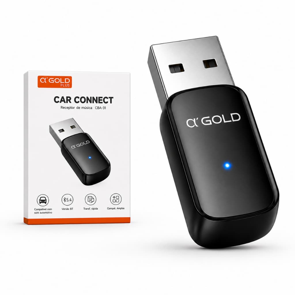 Adaptador Receptor Bluetooth 5.4 USB Para Som Automotivo Carro A'Gold CBA-31 Áudio Sem Fio