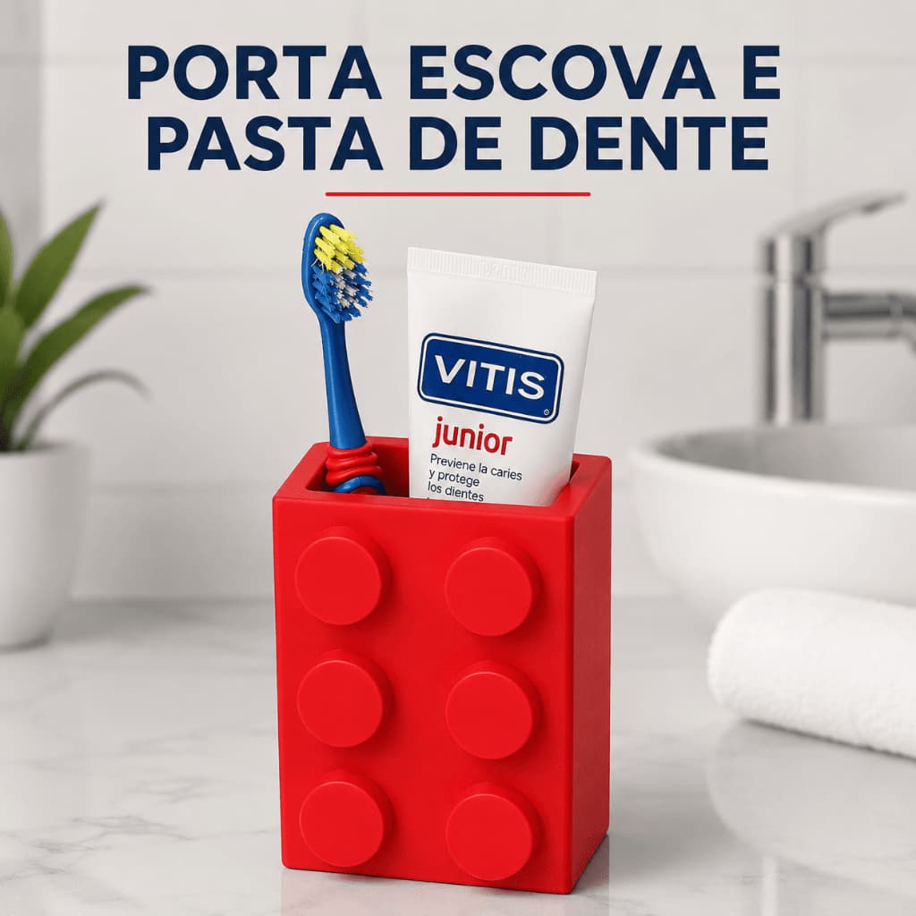 Porta Escova e Pasta de Dente Infantil Bloco de Montar Organizador de Banheiro Infantil Porta Escova de Dentes