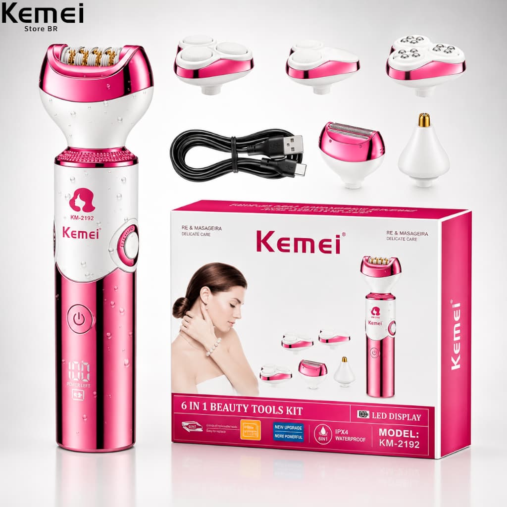 KEMEI-KM-2192 Depilador recarregável profissional, depilação 6 em 1 portátil Depilador multiuso 2192