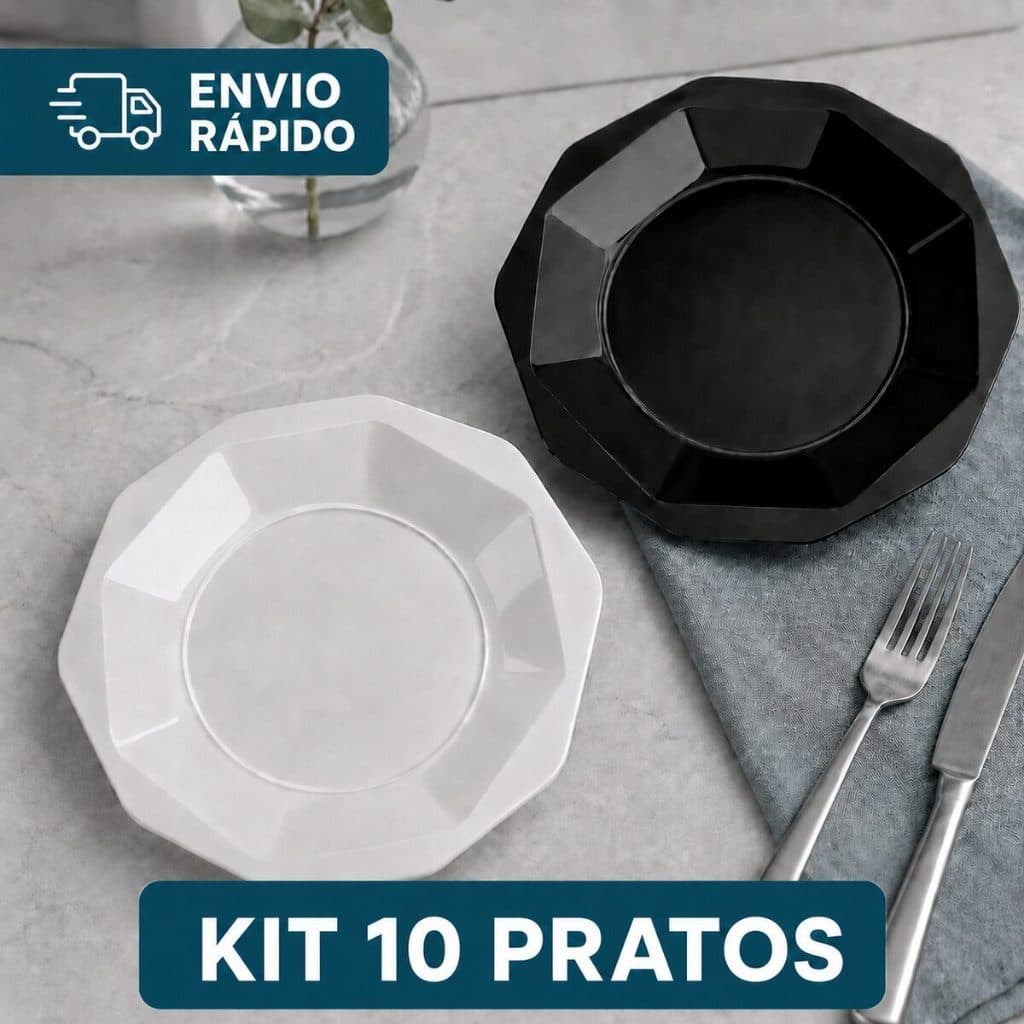 Kit 10 Pratos Plásticos Oitavados 25cm Reforçados PP para Refeição Churrasco e Micro-ondas