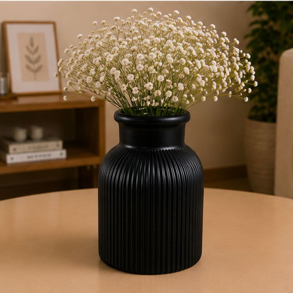 Vaso Decorativo Moderno Canelado 12cm para Flores Artificiais Sala Mesa Aparador