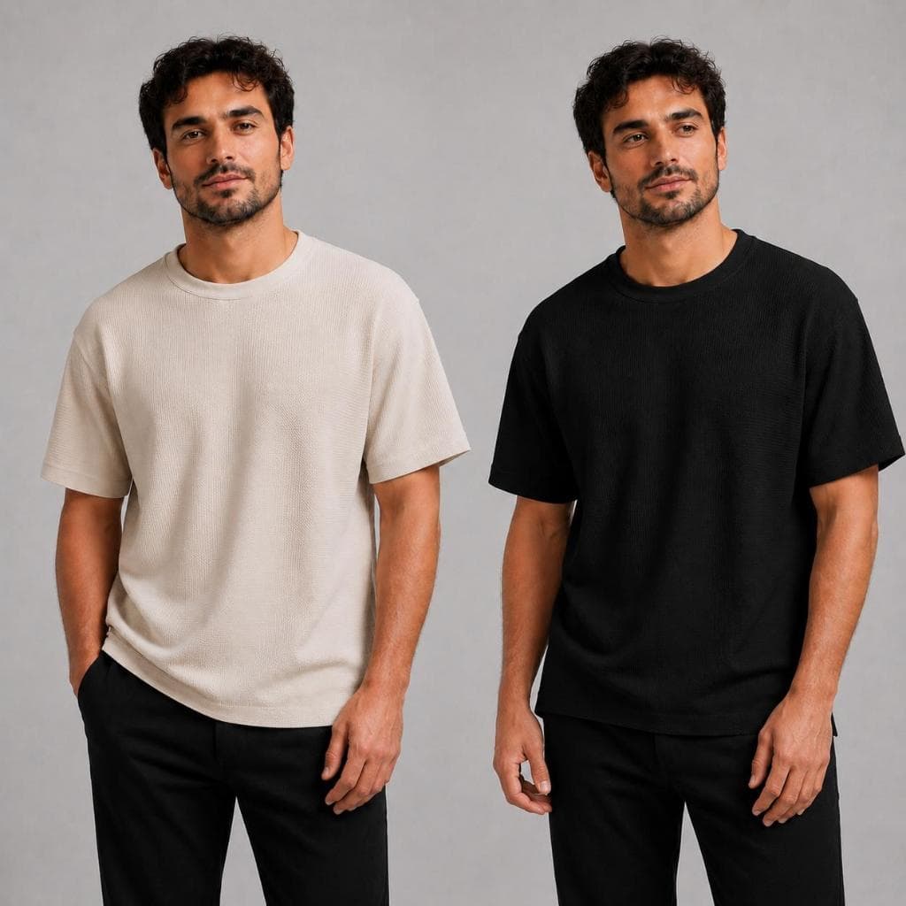 Kit 2 Camisetas Masculinas Oversized Waffle Texturizada Lisa