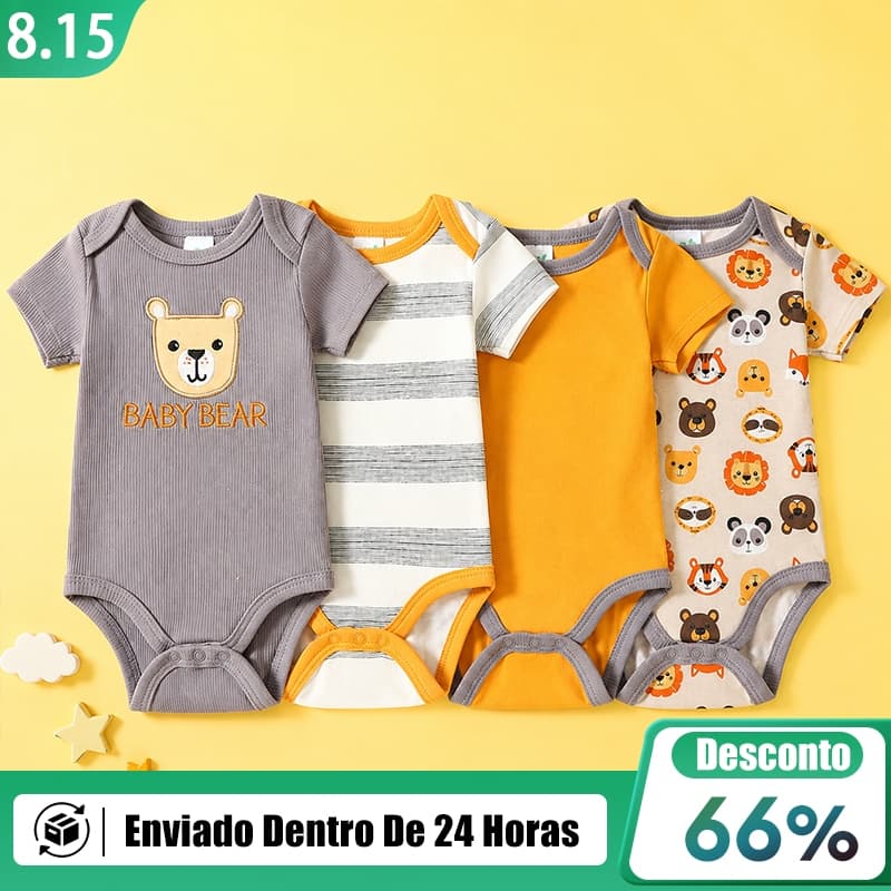 Kit Body Bebê Menino 4 Peças 100% Algodão Macio Roupa Infantil Recém Nascido