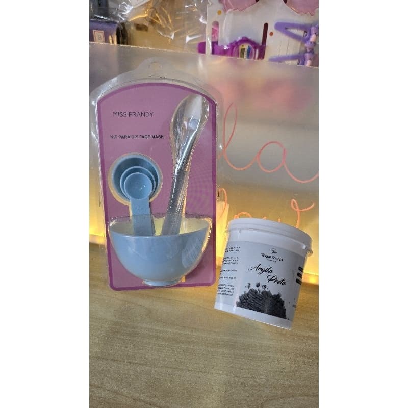 Kit SPA em Casa: Argila Preta Detox 100g + Kit Preparação de Máscara Facial Azul Miss Frandy