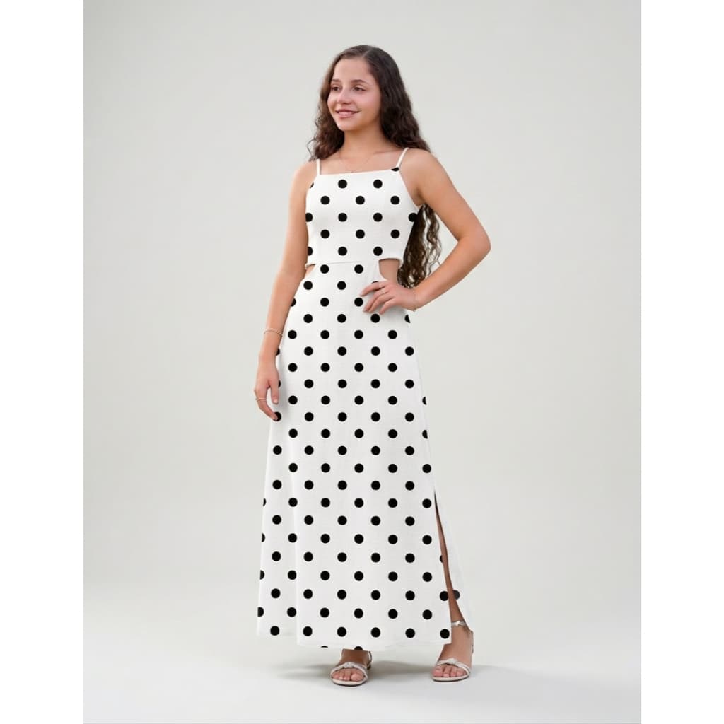 Vestido Longo Juvenil Com Alças Ajustáveis E Fenda