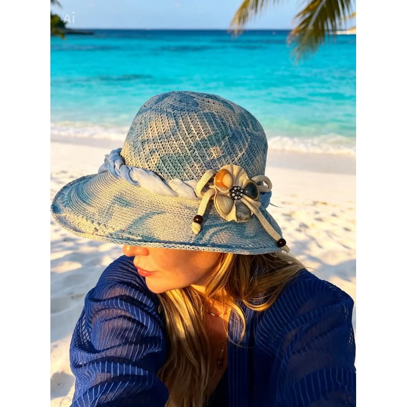 Chapéu Feminino Artesanal Verão Praia Aba Larga Laço Dobravel  Estampado