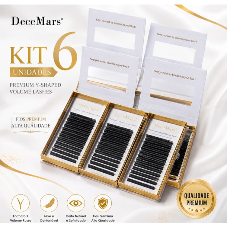 KIT 6 Extensão De Cílios YY 8-14mm De Comprimento Preto - DeceMars