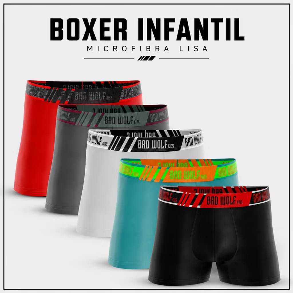 Kit Cuecas Boxer Infantil Microfibra Lisa e Estampado - 1,2,3 ou 5 unidades.