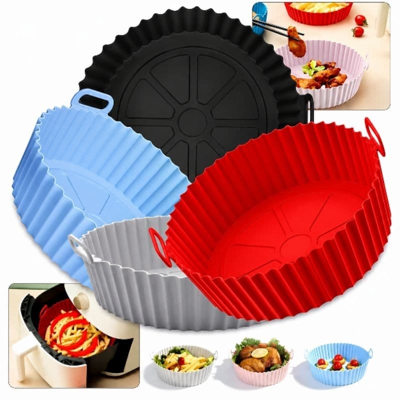 Forma de Silicone Assadeira Para Air Fryer Microondas Fritadeira Redonda