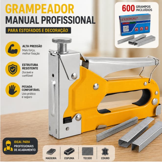 Grampeador Tapeceiro + 600 Grampos Ferramentas Profissional