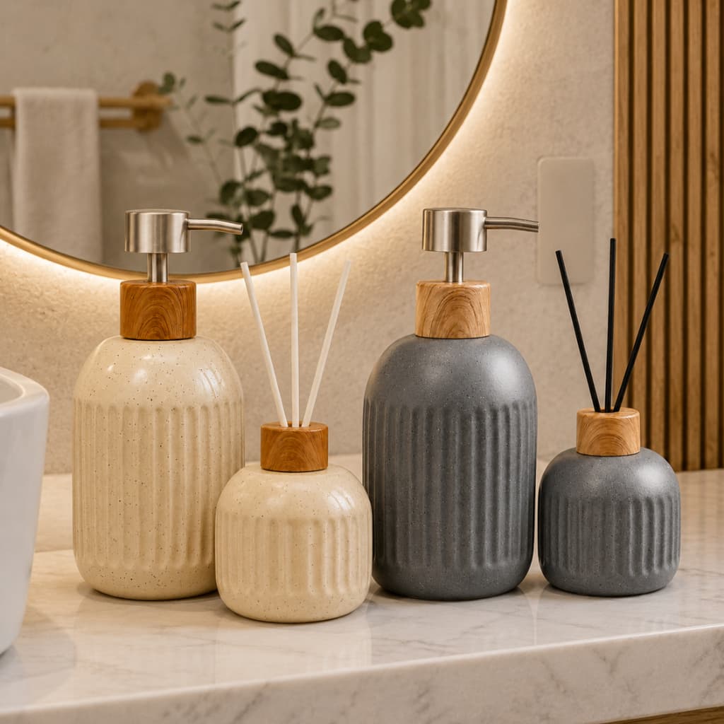 Kit Banheiro Lavabo 2 Peças Porta Sabonete Escova Decorativo