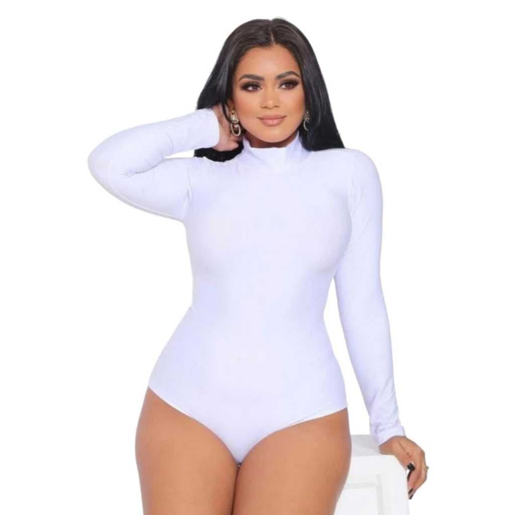 Body Feminino Collant Gola Alta Manga Longa Tecido confortavel Suave e Pratico