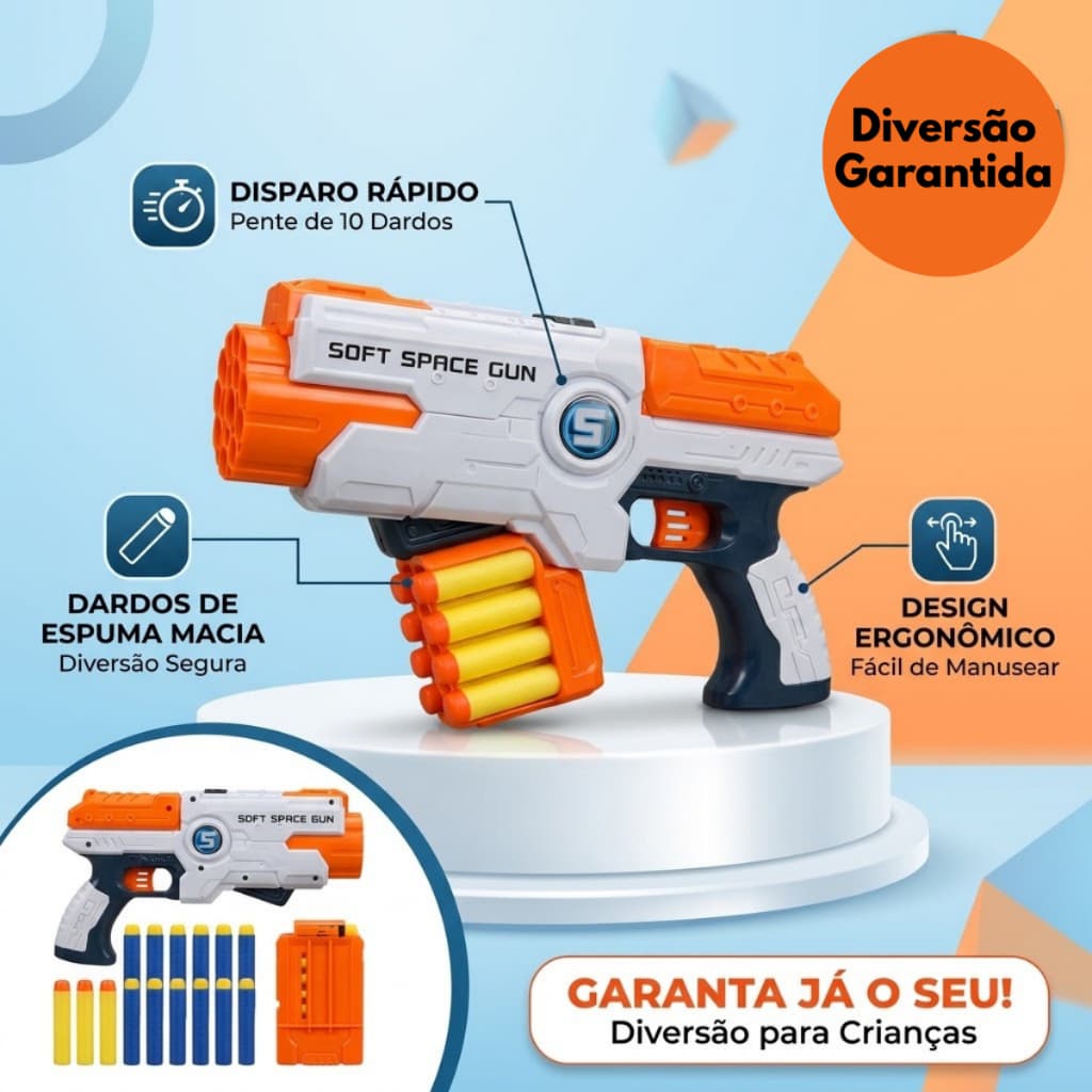 Lança Dardos Recarregável  Com Pente 14 Refis Brinquedo Diversão Competição Lazer Infantil